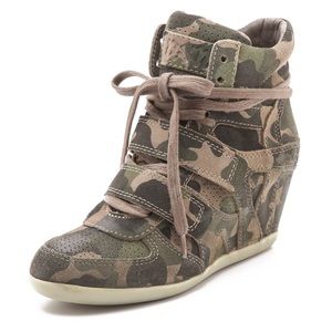 ASH Bea Bowie Camo Suede Wedge Sneaker Heels